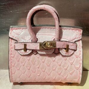 🐍👜 Handmade Mini Pink Sakura Rose Python Snakeskin Birkin AirPods Tote Bag Charm